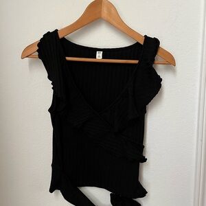 BP Black Ruffled Ribbed Tank Top with Tie Front